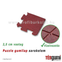 Sarokelem vízelvezetéssel a 2,5 cm vastag, vörös rezgéscsillapító puzzle gumilap mellé