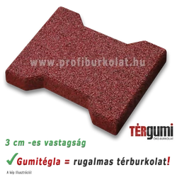 Vörös színű, 3 cm vastag gumitégla térburkolat