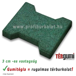 Gumitégla térburkolat 3 cm vastagságban, zöld színben.