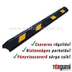 Gumi parkolási ütköző sárga fényvisszaverő csíkokkal, hosszú kivitelben.
