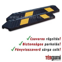 Gumi parkolási ütközésvédő sárga fényvisszaverő csíkokkal.