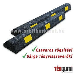 Parkolóhely határoló gumiból, feltűnő fényvisszaverőkkel.