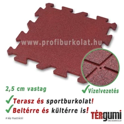 2,5 cm vastag, vörös rezgéscsillapító puzzle gumilap, vízelvetéssel 2,5 cm vastag, vörös rezgéscsillapító puzzle gumilap, vízelvetéssel