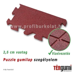 Szegélyelem a 2,5 cm vastag, vörös rezgéscsillapító puzzle gumilaphoz, vízelvezetéssel Szegélyelem a 2,5 cm vastag, vörös rezgéscsillapító puzzle gumilaphoz, vízelvezetéssel