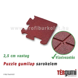 Sarokelem vízelvezetéssel a 2,5 cm vastag, vörös rezgéscsillapító puzzle gumilap mellé Sarokelem vízelvezetéssel a 2,5 cm vastag, vörös rezgéscsillapító puzzle gumilap mellé