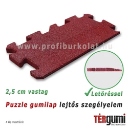 Lejtős szegélyelem a 2,5 cm vastag, vörös rezgéscsillapító puzzle gumilaphoz Lejtős szegélyelem a 2,5 cm vastag, vörös rezgéscsillapító puzzle gumilaphoz
