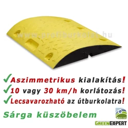 Aszimmetrikus sebességcsökkentő küszöb (fekvőrendőr) sárga küszöbelem. Aszimmetrikus sebességcsökkentő küszöb (fekvőrendőr) sárga küszöbelem.