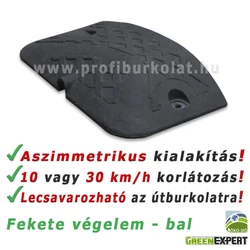 Fekete, baloldali sebességcsökkentő küszöb végelem.  Fekete, baloldali sebességcsökkentő küszöb végelem.
