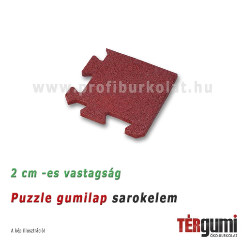 Sarokelem a 2 cm vastagságú, vörös rezgéscsillapító puzzle gumilap mellé