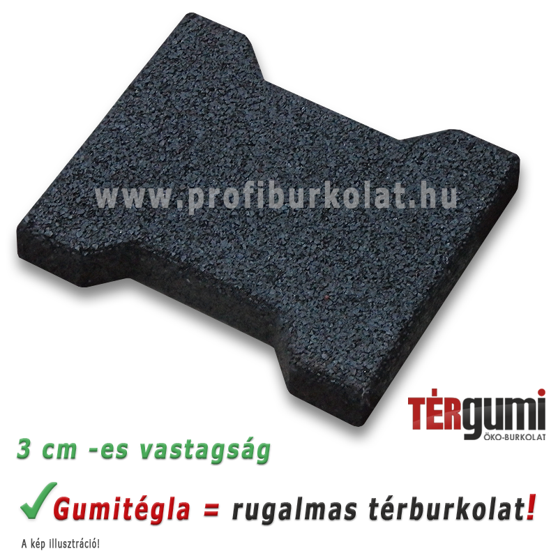 Gumitégla térburkolat - 3 cm vastag, fekete