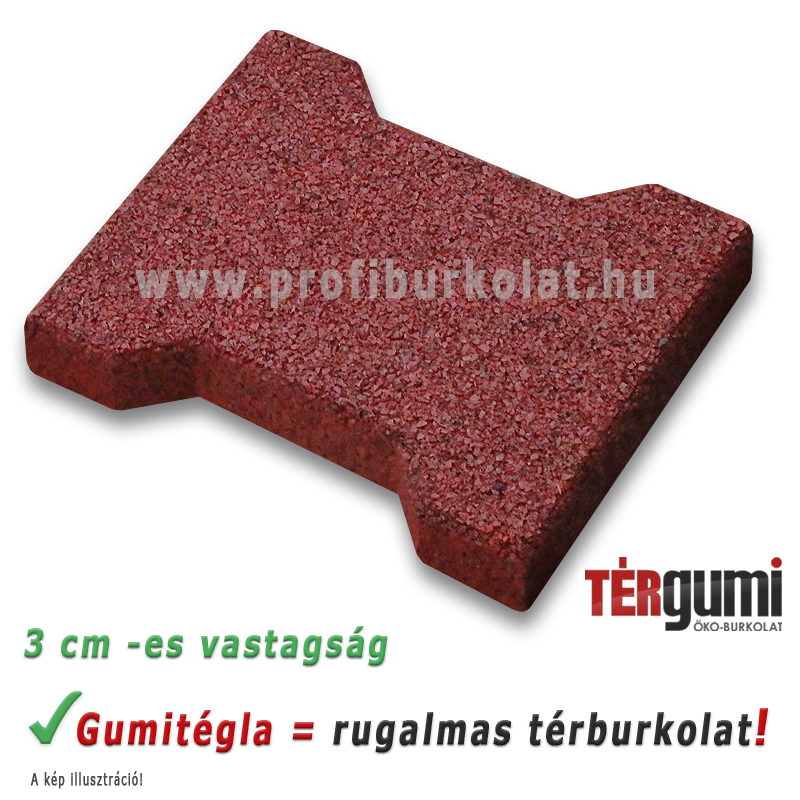 Gumitégla térburkolat - 3 cm vastag, vörös