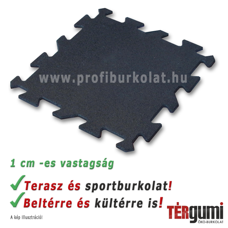 Rezgéscsillapító puzzle gumilap - 1 cm vastag fekete