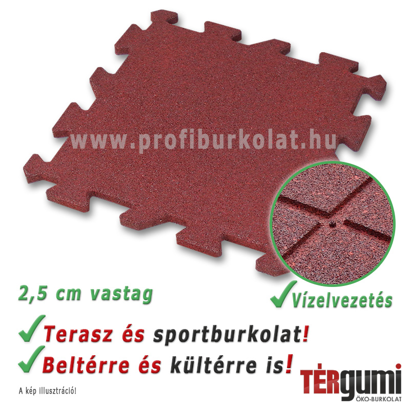Rezgéscsillapító puzzle gumilap - 2,5 cm vastag vörös