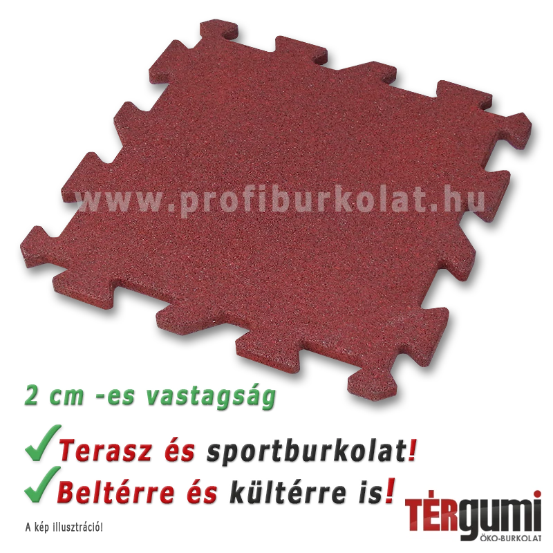 Rezgéscsillapító puzzle gumilap - 2 cm vastag vörös