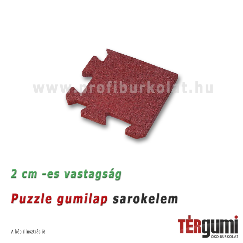 Rezgéscsillapító puzzle gumilap sarokelem - 2 cm vastag vörös