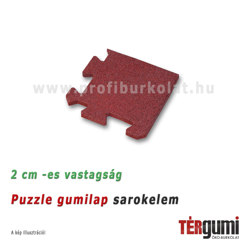 Rezgéscsillapító puzzle gumilap sarokelem - 2 cm vastag vörös